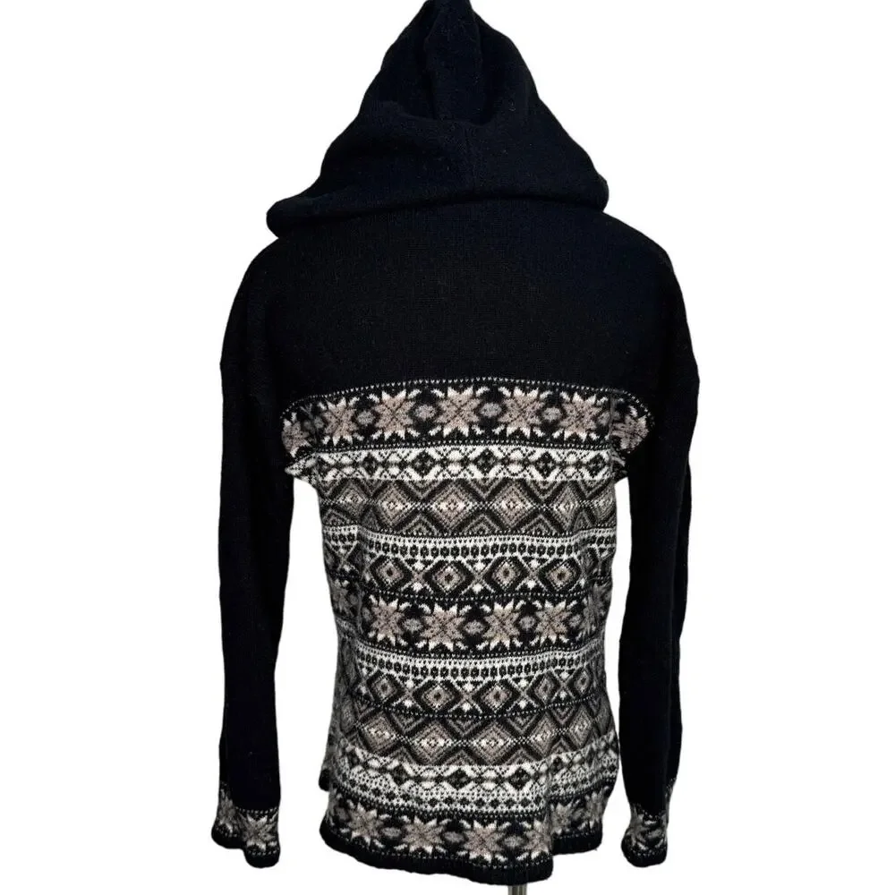 Skyr vintage 90s 100% wool fair Isle Nordic hooded 1/4 zip sweater size medium M